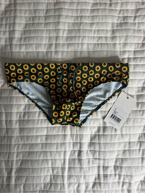 2EROS Men's Green Swim Briefs with Yellow Dot Print
